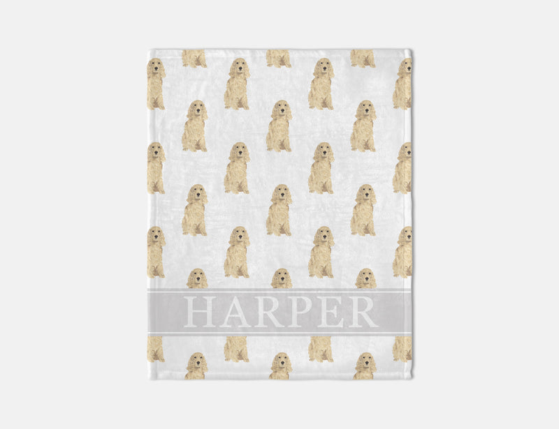 Personalized Cocker Spaniel (Blonde) Minky Baby Blanket