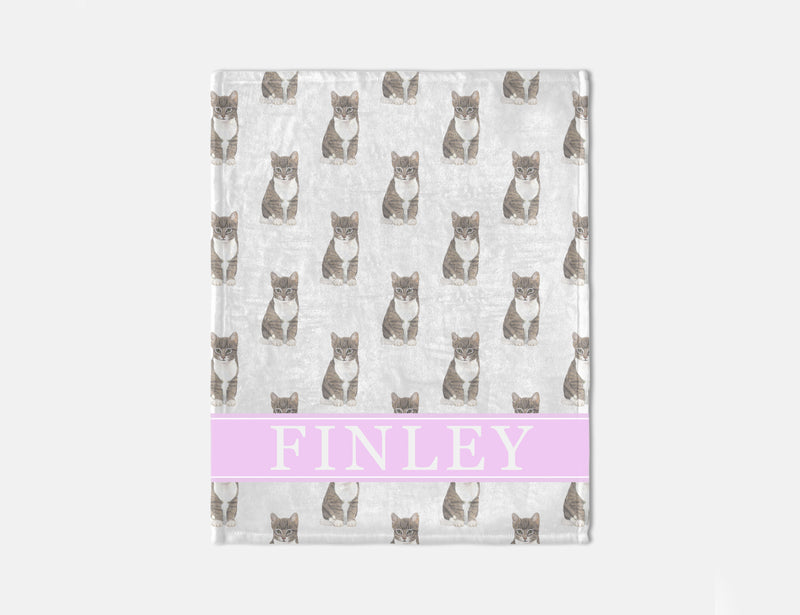 Personalized Tabby Cat (Grey) Minky Baby Blanket
