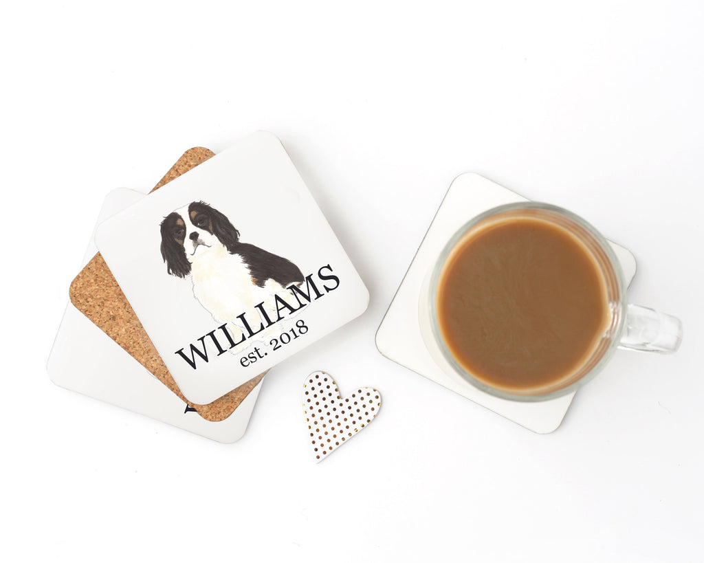 Personalized Cavalier King Charles Spaniel (Tricolor) Cork Back Coasters