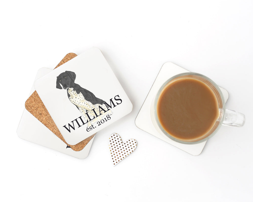 Personalized German Shorthaired Pointer (Black) Cork Back Coasters