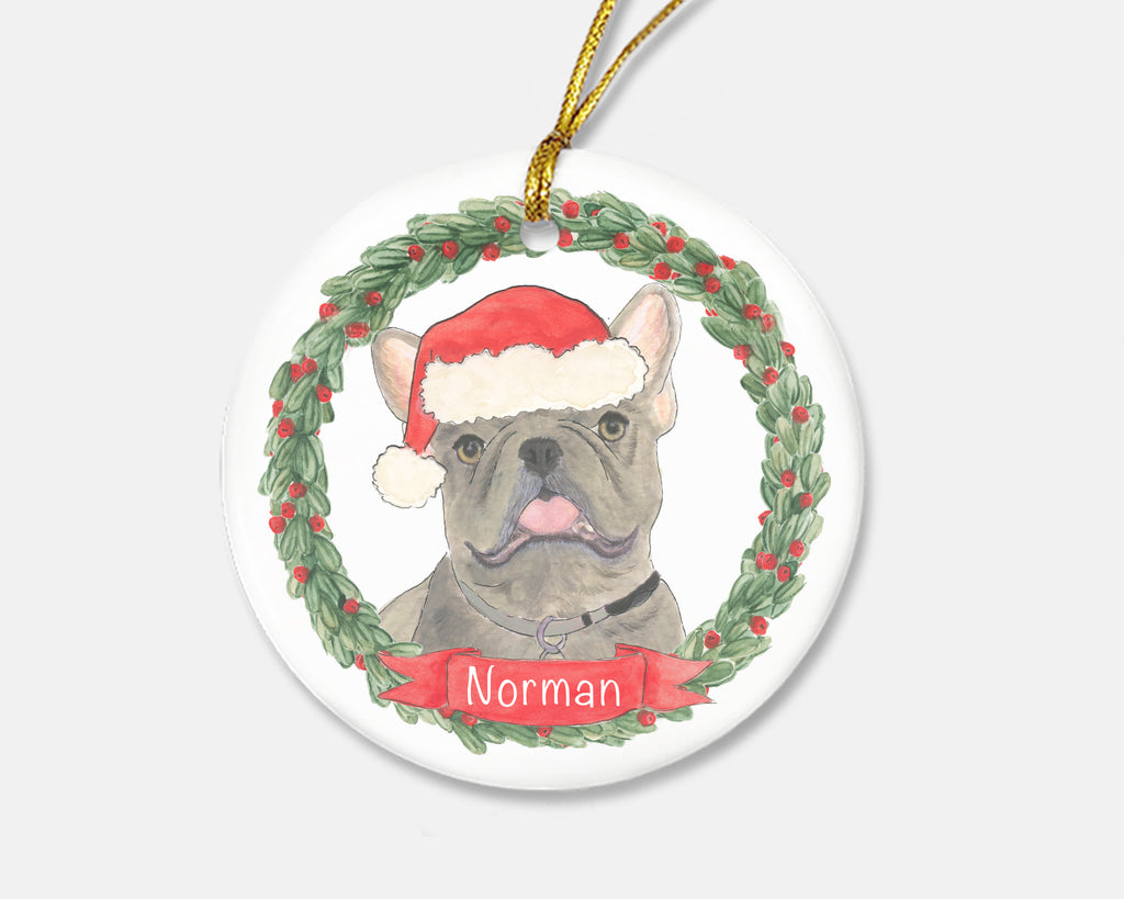 Personalized Frenchie (Blue / Grey / Silver) Christmas Ornament