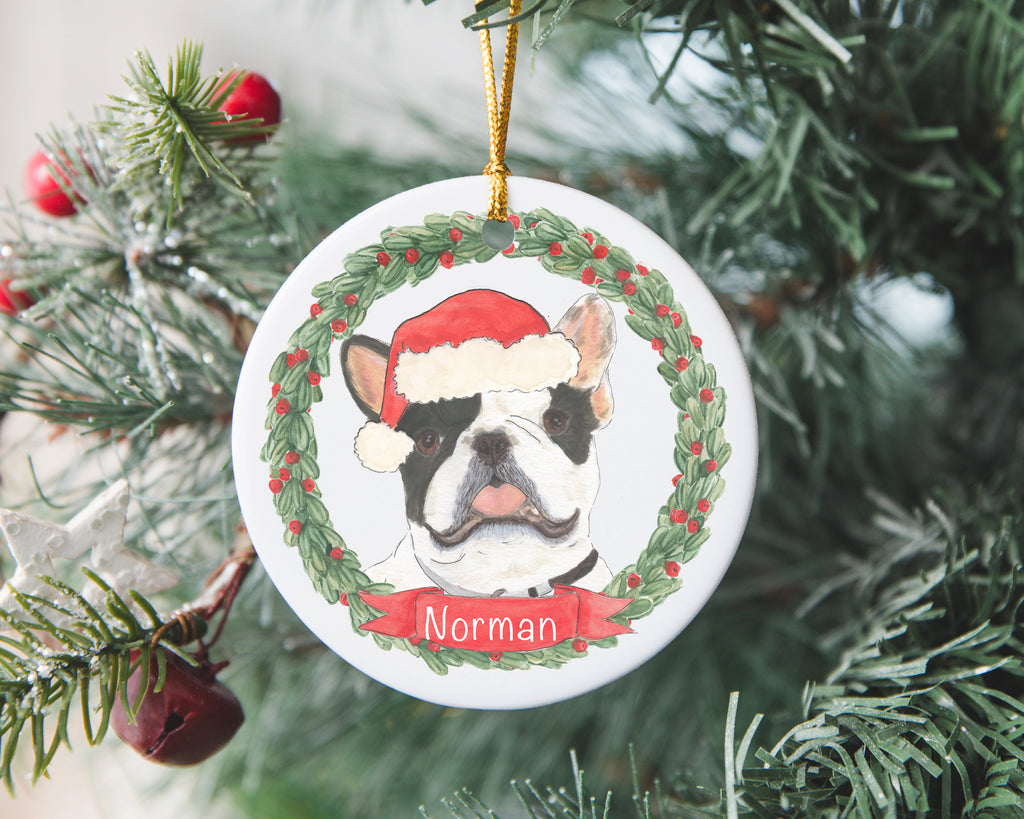 Personalized Frenchie (White / Pied) Christmas Ornament