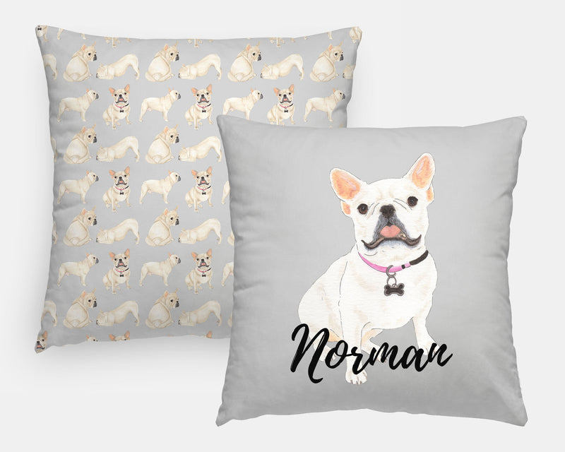 Personalized French Bulldog (White/Pied) Reversible Throw Pillow