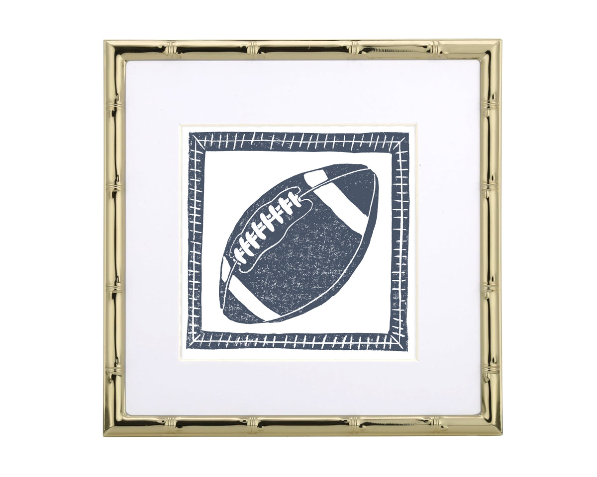 Framed artwork of a football on a white background