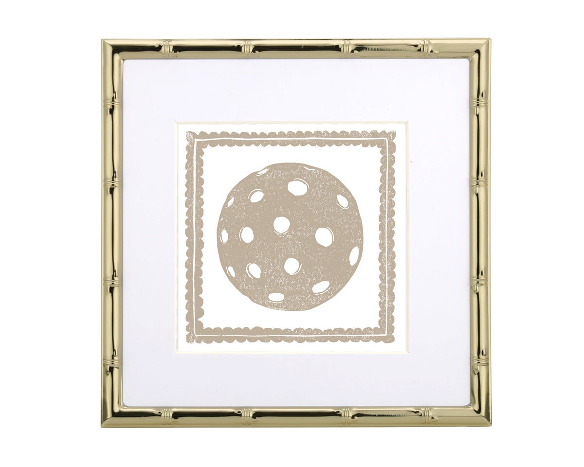 Framed artwork with a circular pickleball pattern on a white background