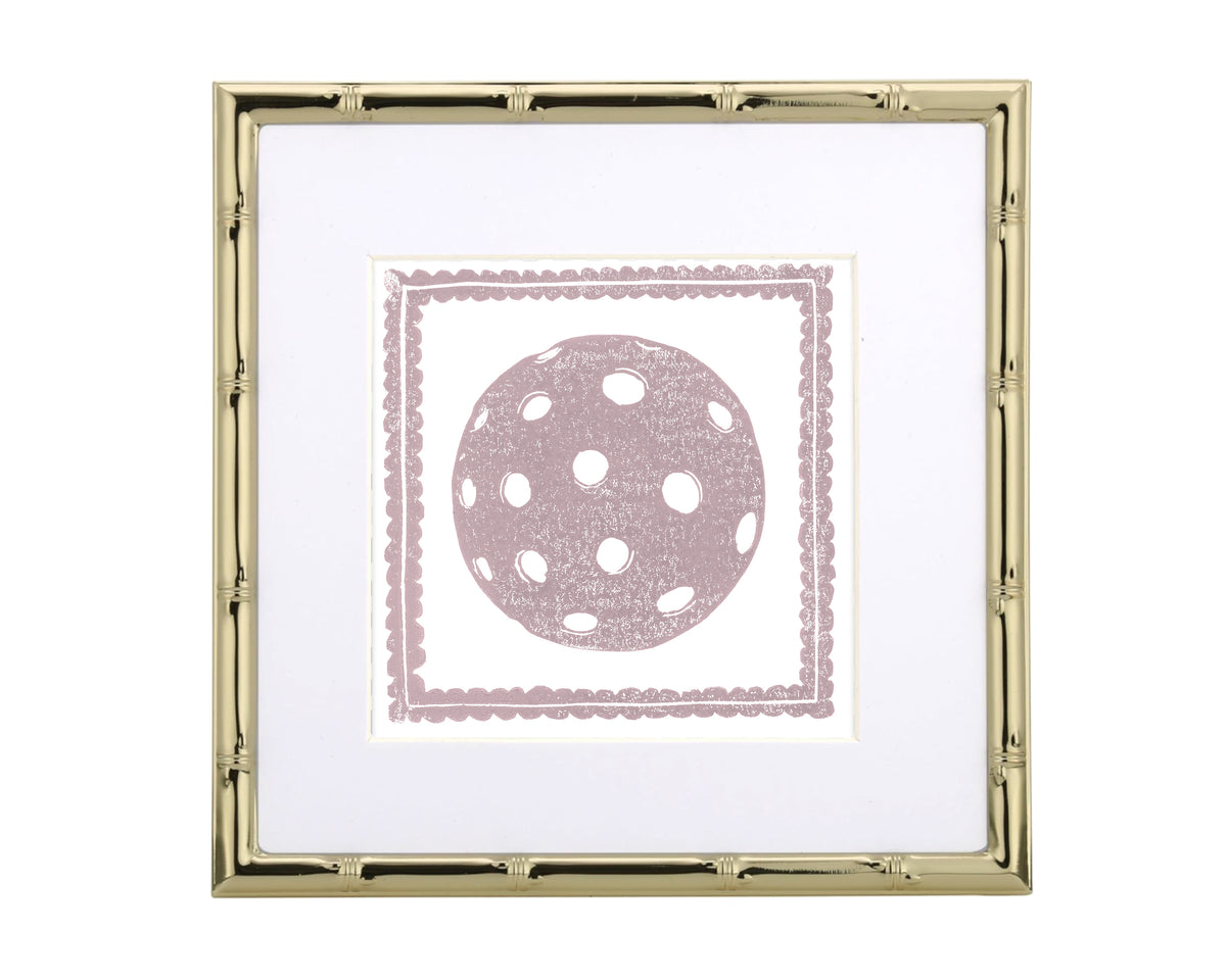 Framed artwork with a pickleball polka dot design on a white background