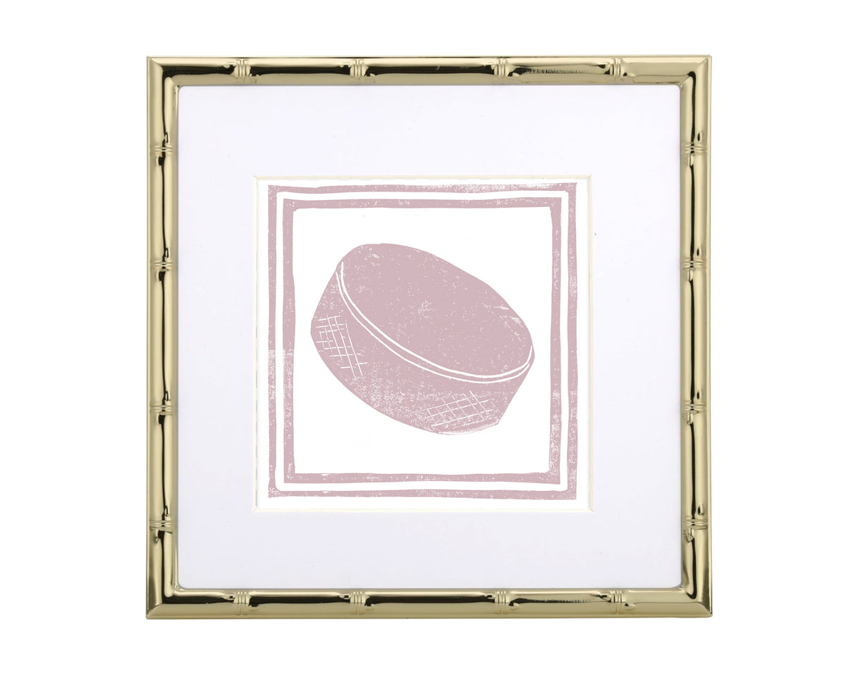 Framed artwork of a pink textured object on a white background