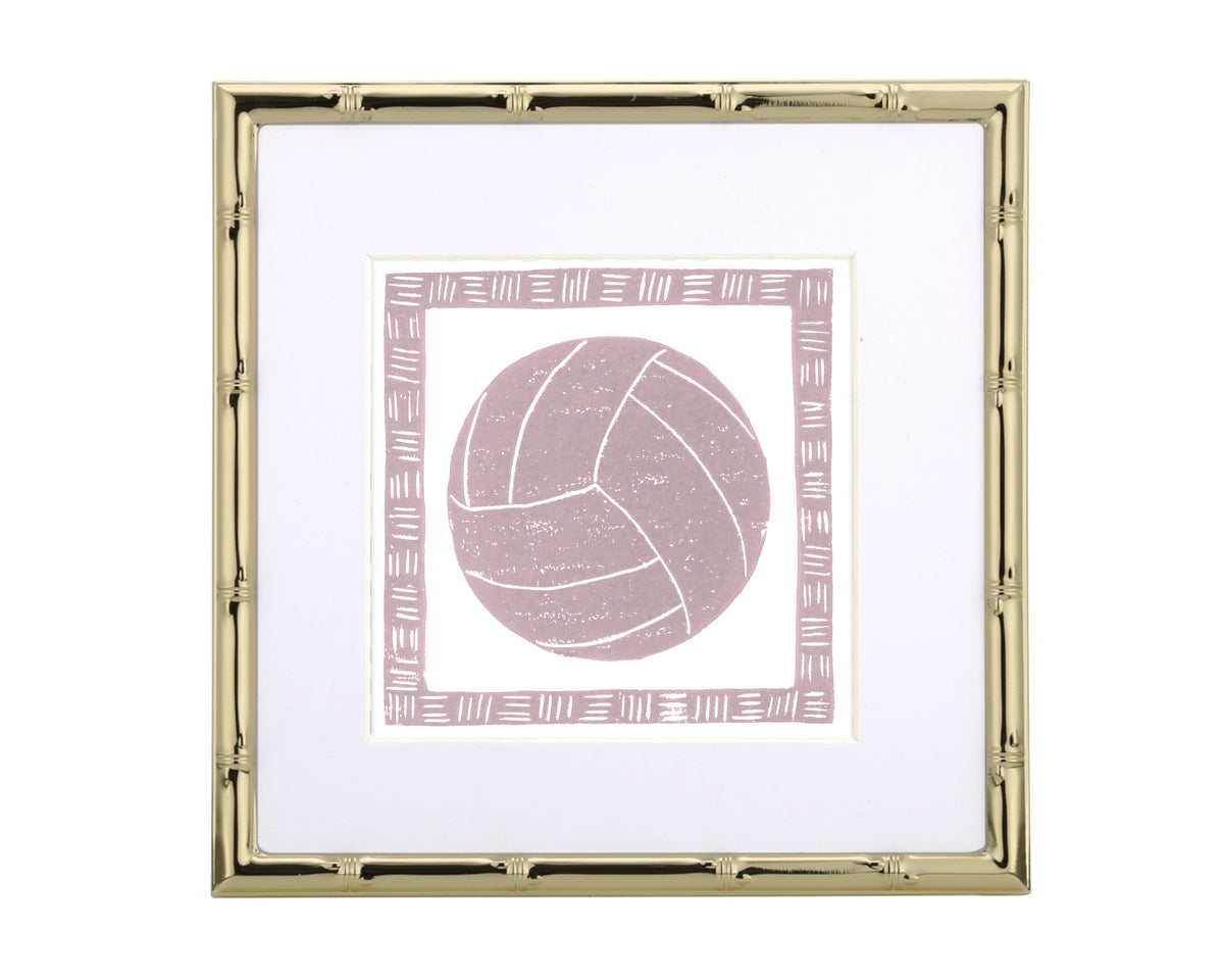 Framed artwork with a pink volleyball design on a white background