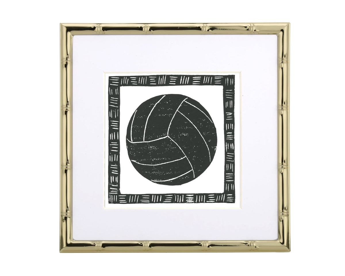 Framed artwork of a black circle with geometric patterns on a white background