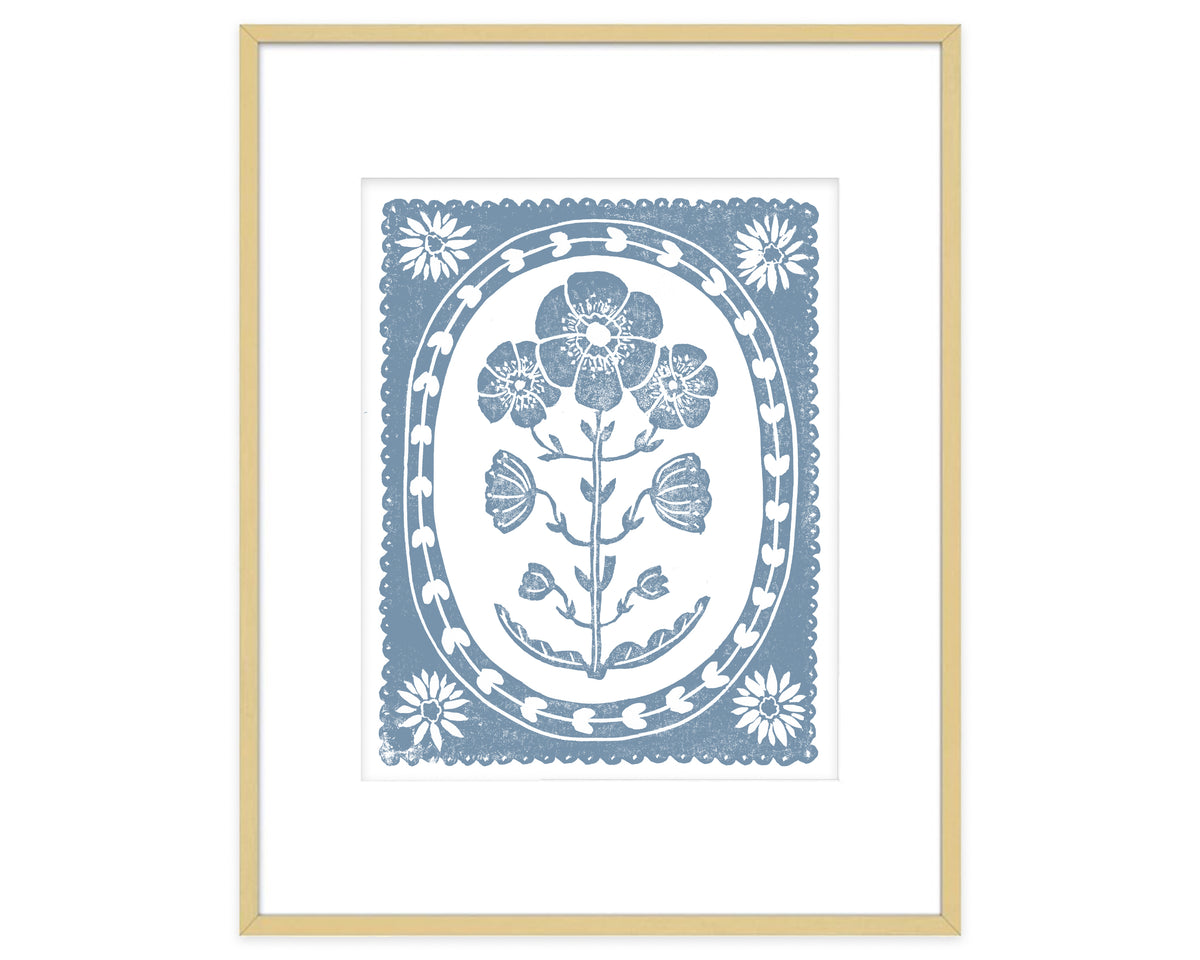 Cornflower Blue and White Anemone Flower Art Print Botanical Wall Decor