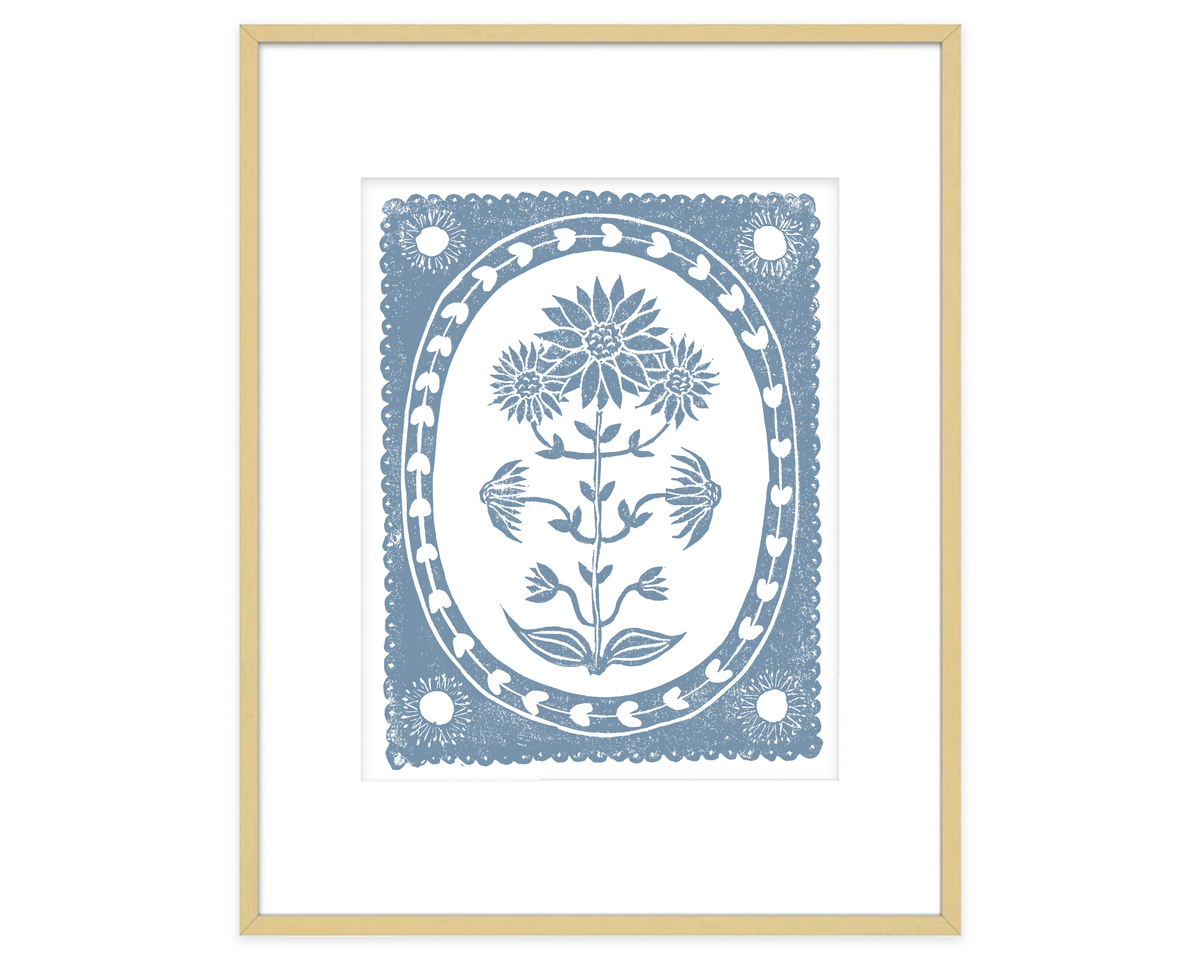 Cornflower Blue and White Sunflower Flower Art Print Botanical Wall Decor