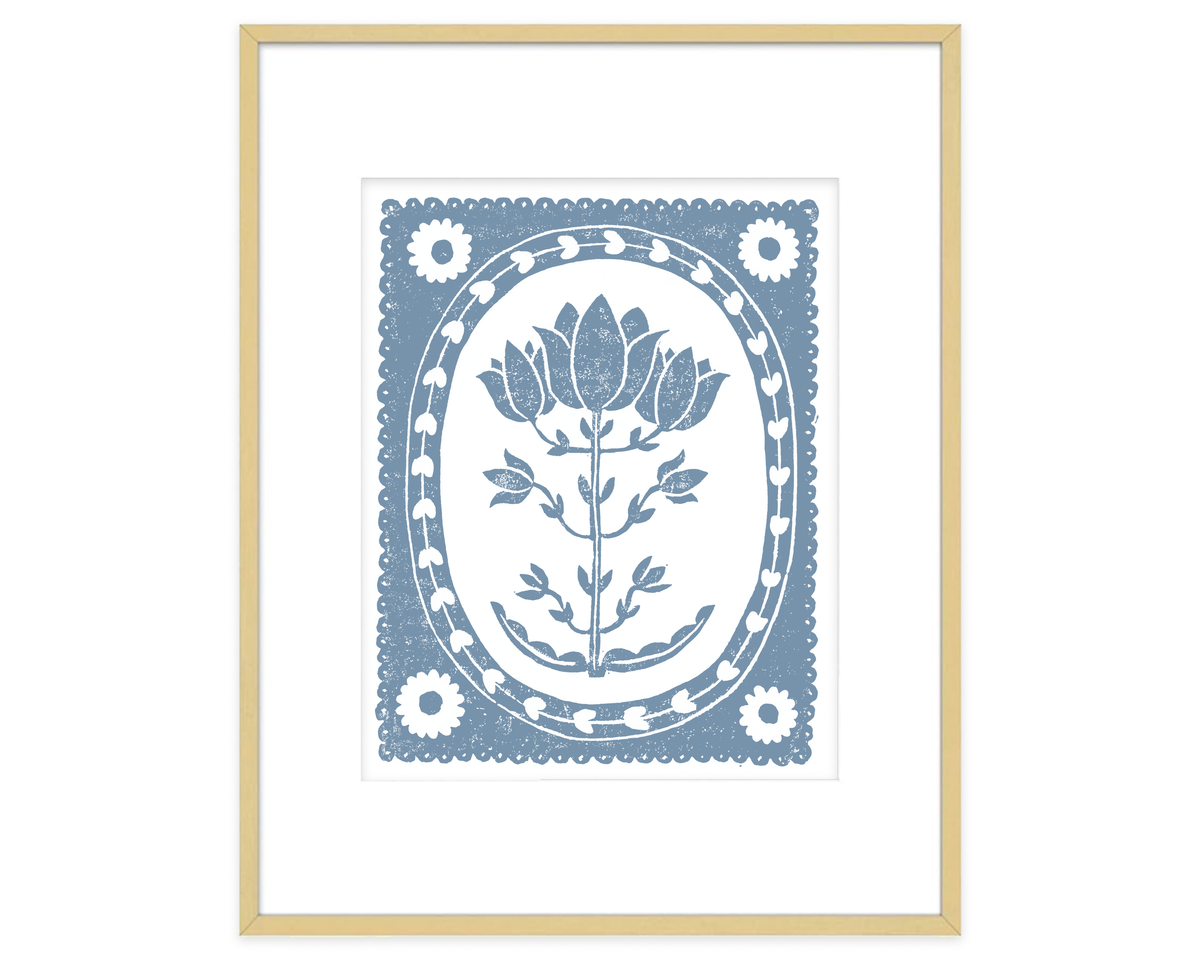 Cornflower Blue and White Tulip Flower Art Print Botanical Wall Decor