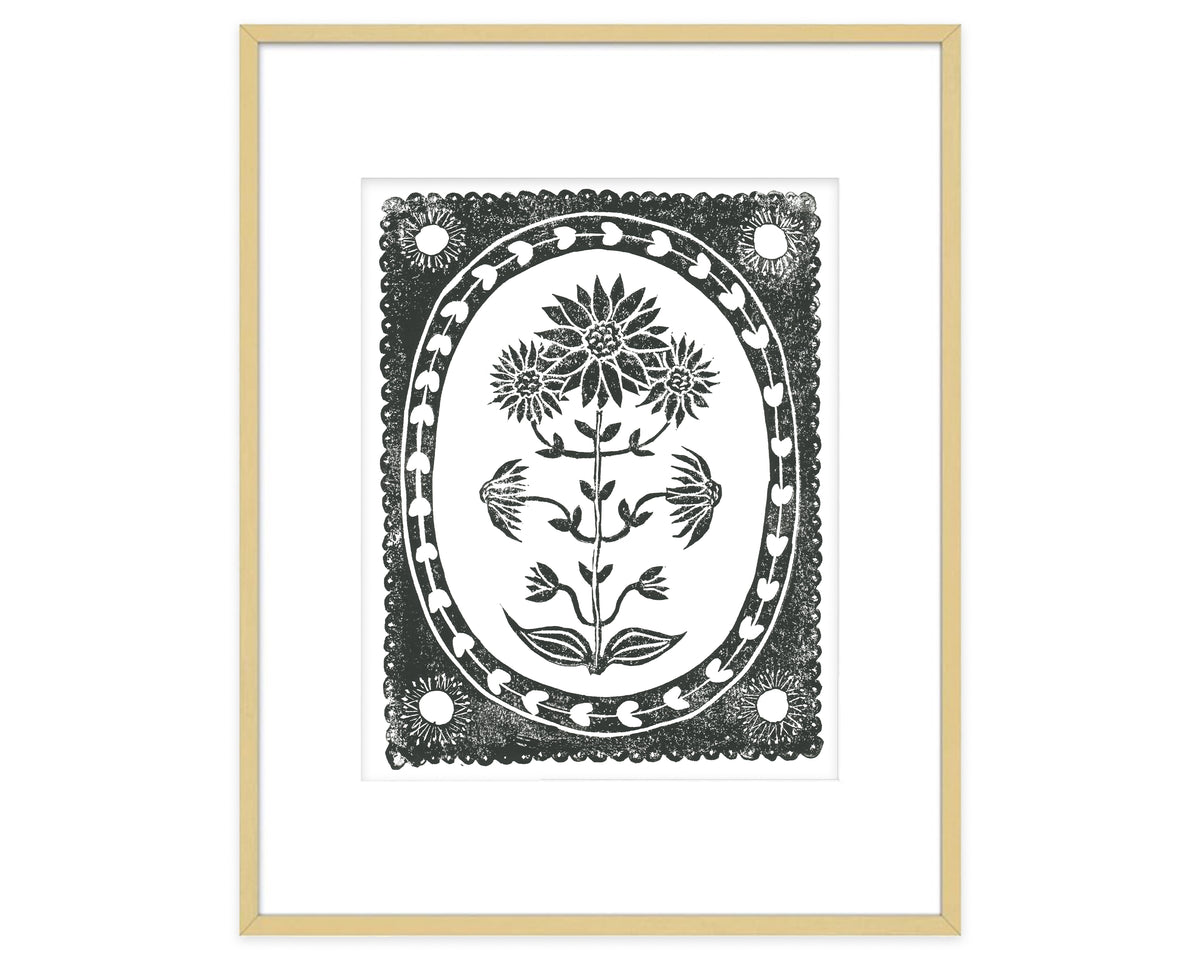 Black and White Sunflower Flower Art Print Botanical Wall Decor