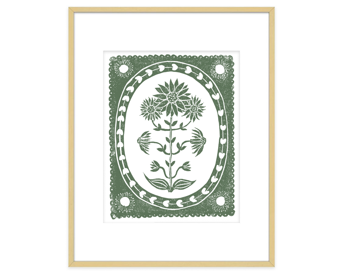 Green and White Sunflower Flower Art Print Botanical Wall Decor
