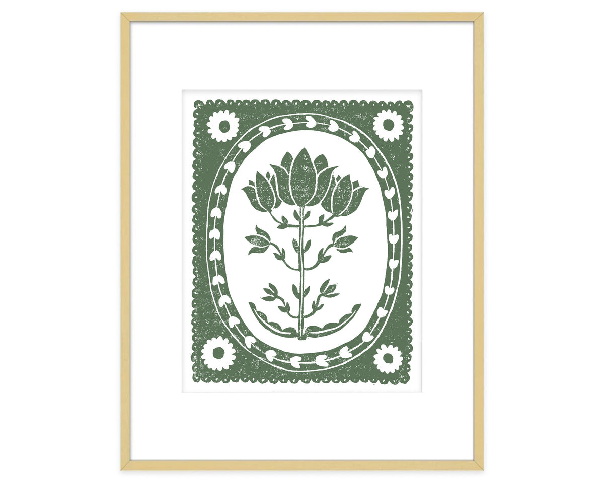 Green and White Tulip Flower Art Print Botanical Wall Decor