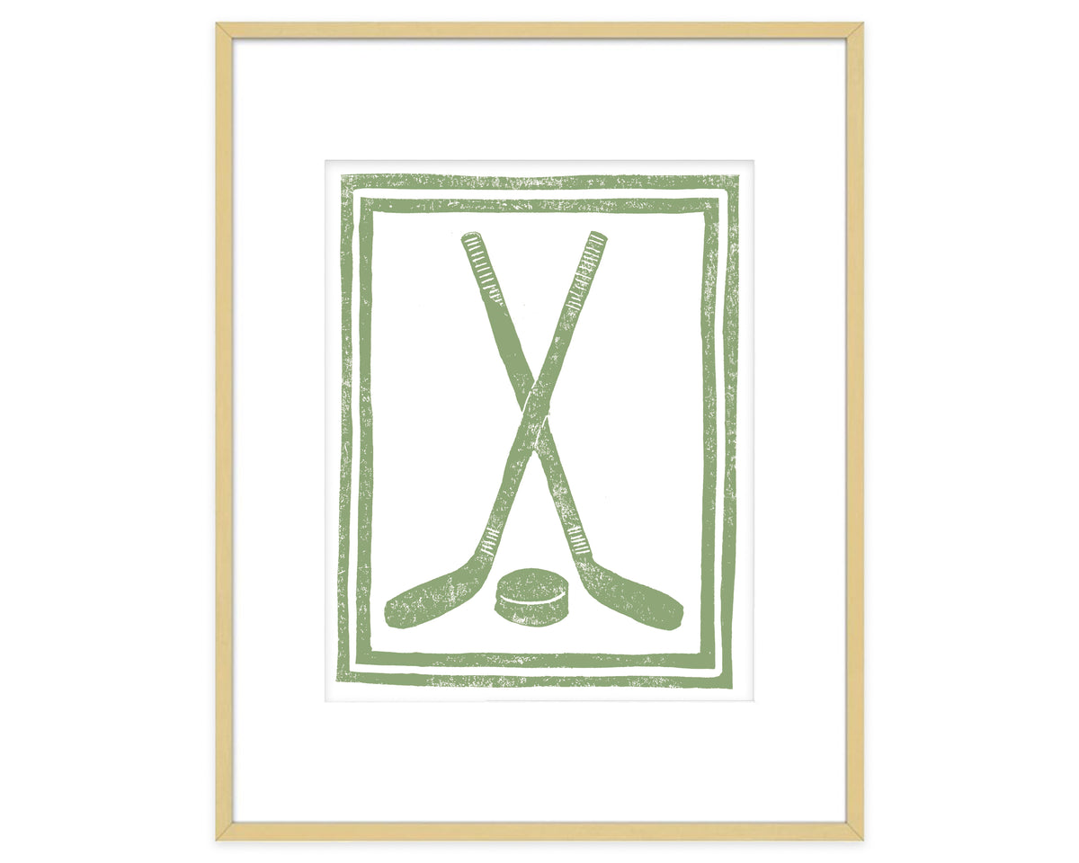 Sage Green and White Hockey Sticks Art Print Wall Decor