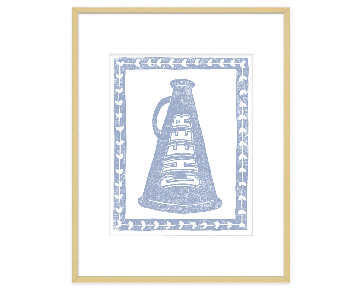 Framed artwork of a megaphone with 'CHEER' on a white background