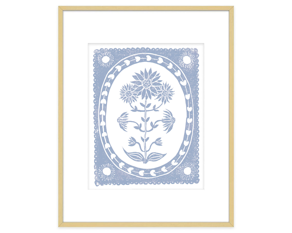 Hydrangea Blue and White Sunflower Flower Art Print Botanical Wall Decor