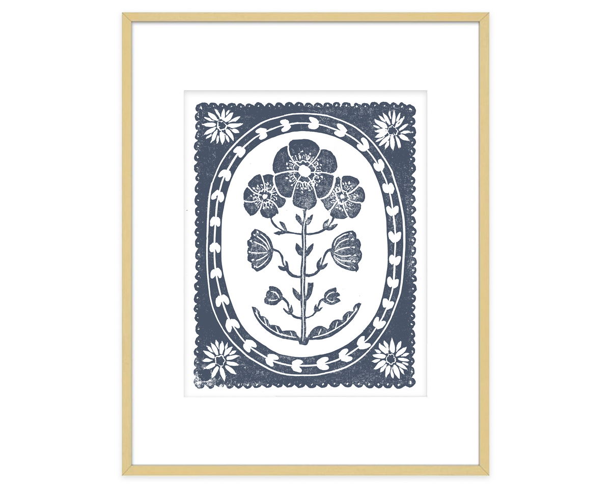 Navy Blue and White Anemone Flower Art Print Botanical Wall Decor
