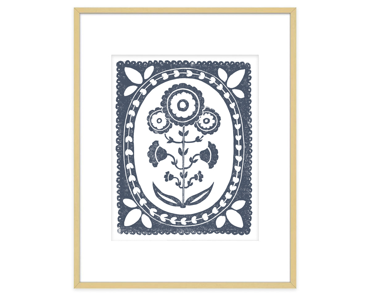 Navy Blue and White Daffodil Flower Art Print Botanical Wall Decor