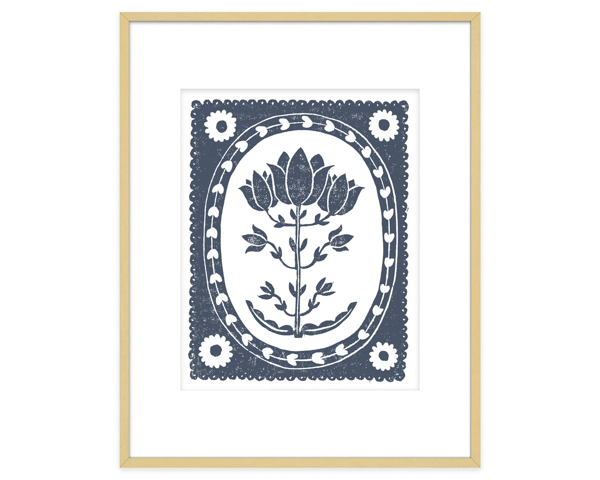 Navy Blue and White Tulip Flower Art Print Botanical Wall Decor