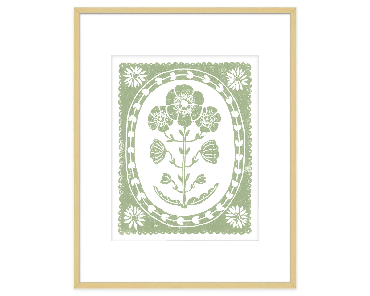 Sage Green and White Anemone Flower Art Print Botanical Wall Decor
