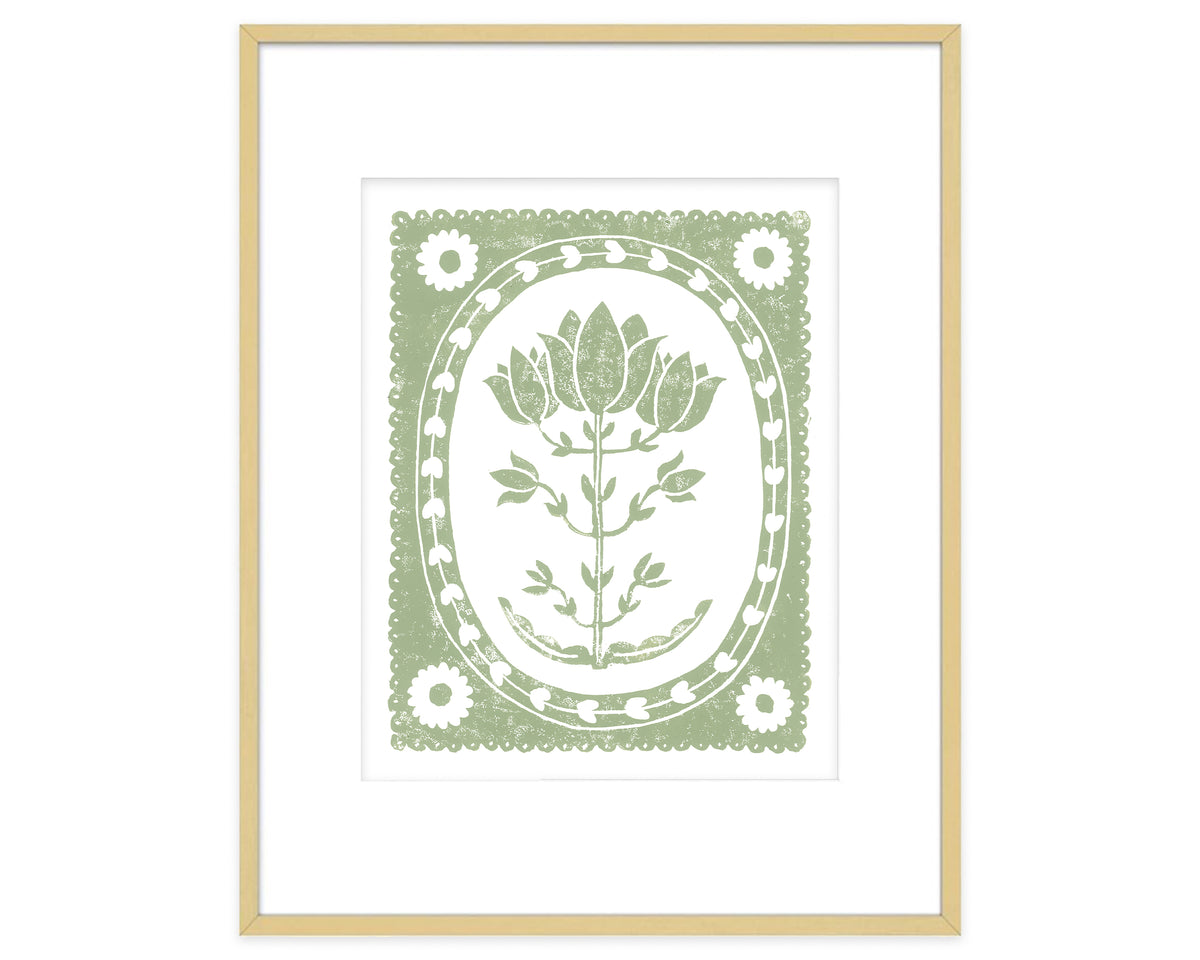 Sage Green and White Tulip Flower Art Print Botanical Wall Decor