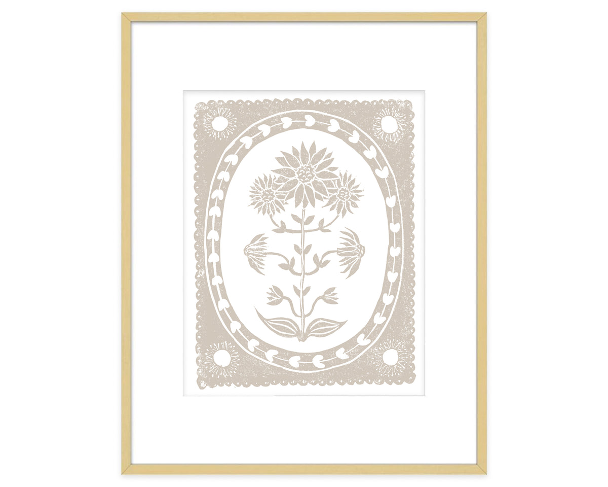 Sand and White Sunflower Flower Art Print Botanical Wall Decor