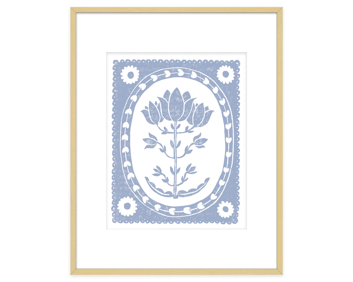Hydrangea Blue and White Tulip Flower Art Print Botanical Wall Decor