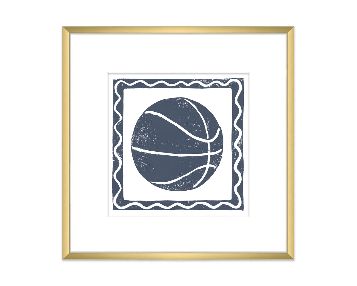 Framed artwork of a basketball design on a white background