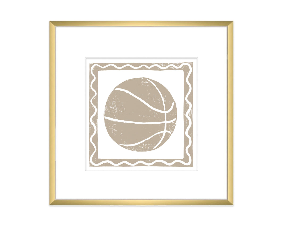 Framed artwork of a stylized beach ball design on a white background