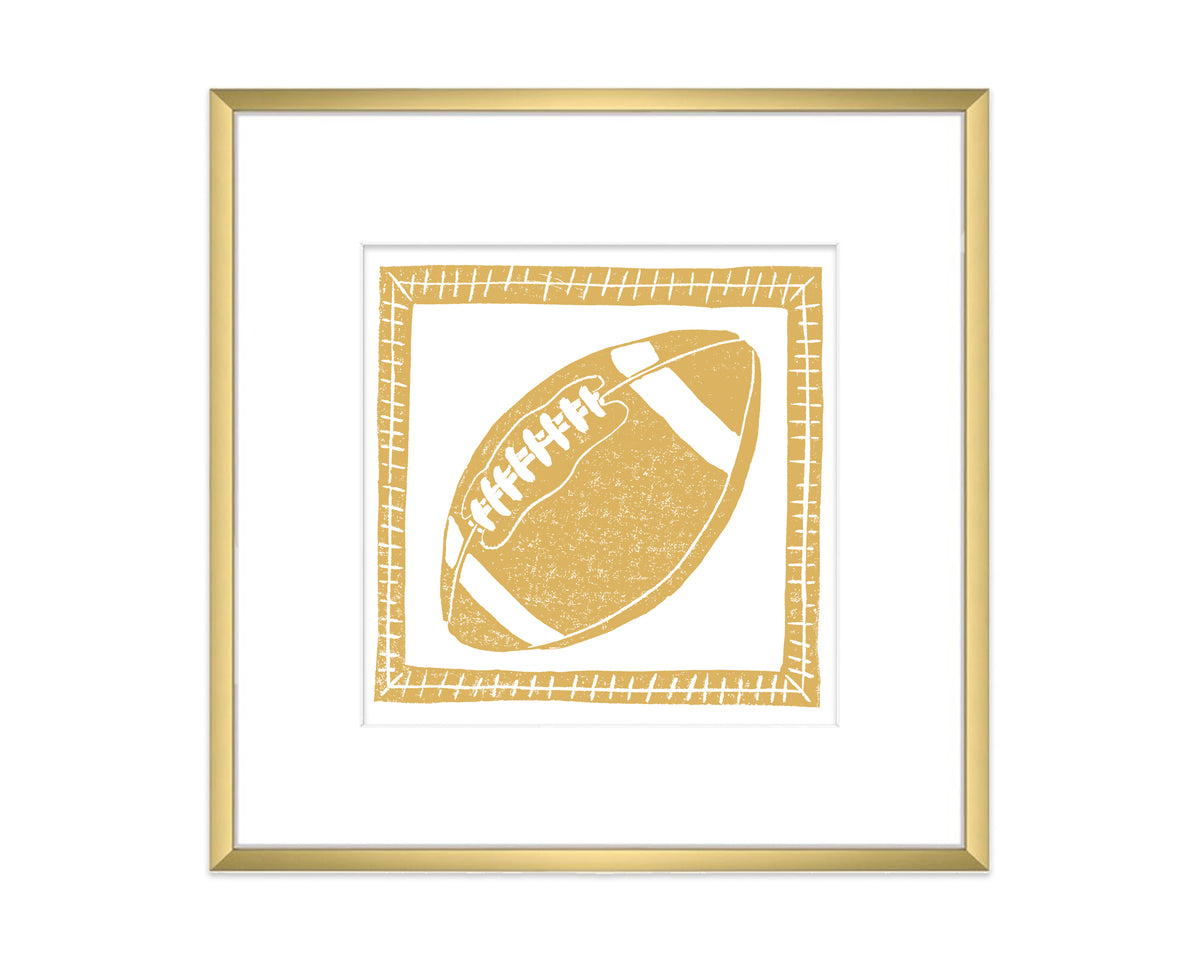 Framed artwork of a yellow football on a white background