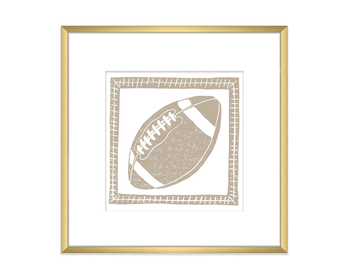 Framed artwork of a football on a white background