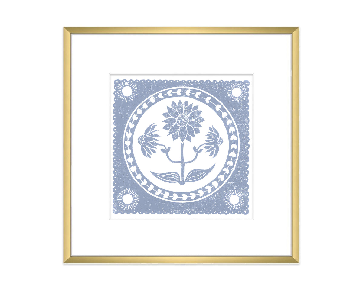 Hydrandea Blue and White Sunflower Flower Art Print Botanical Wall Decor