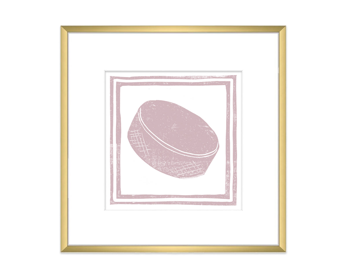 Framed artwork of a pink textured object on a white background