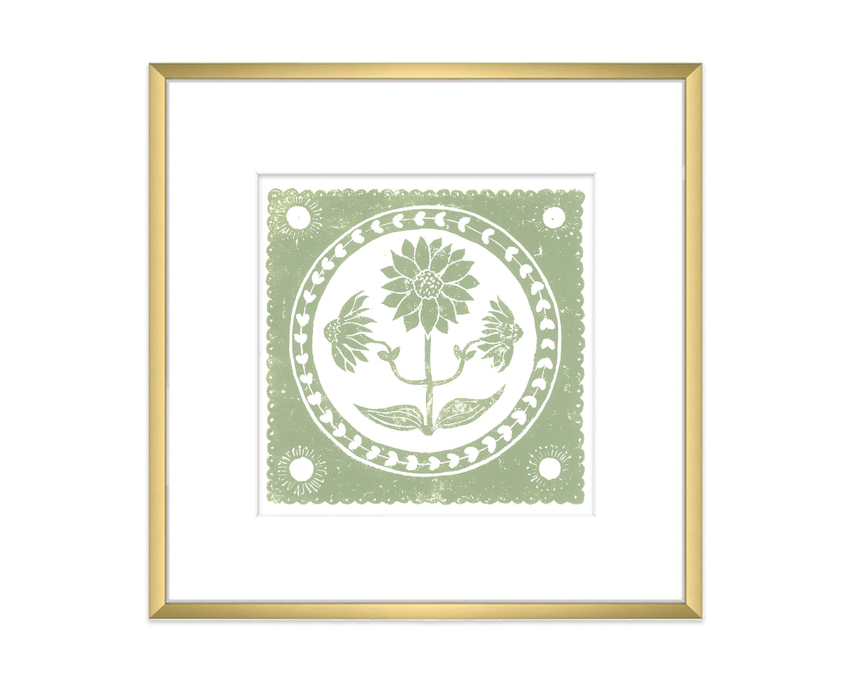Sage Green and White Sunflower Flower Art Print Botanical Wall Decor