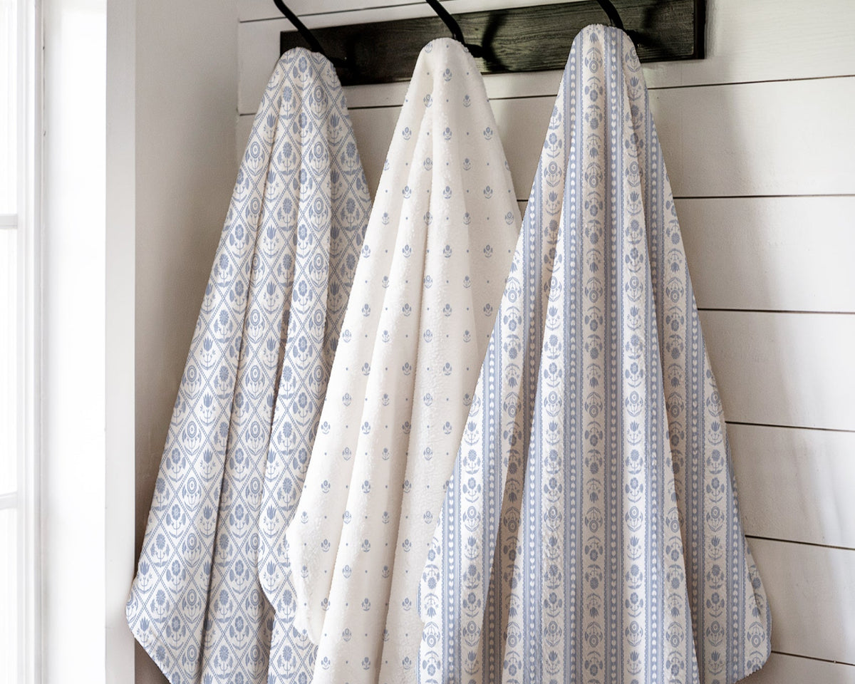 Hydrangea Blue Block Print Throw Blanket