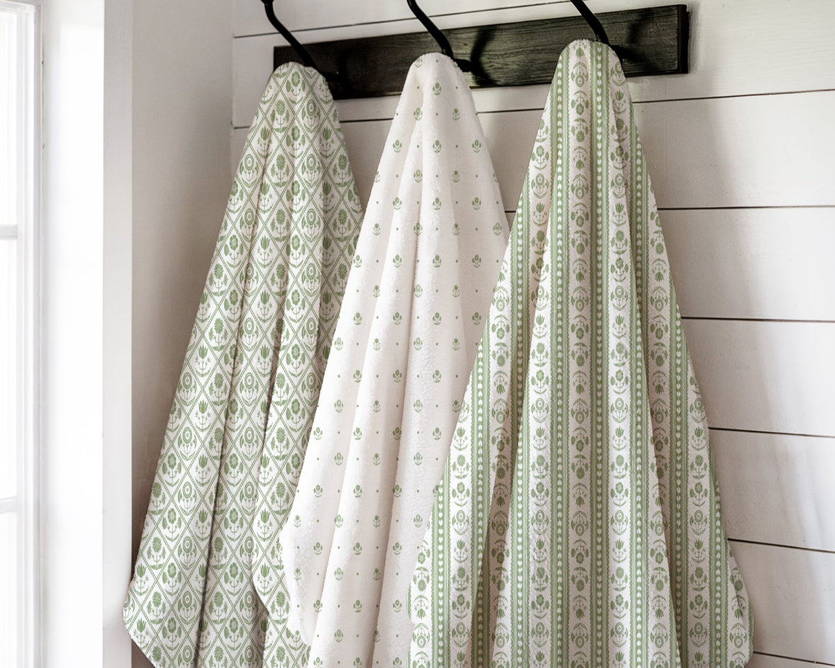 Sage Green Block Print Throw Blanket