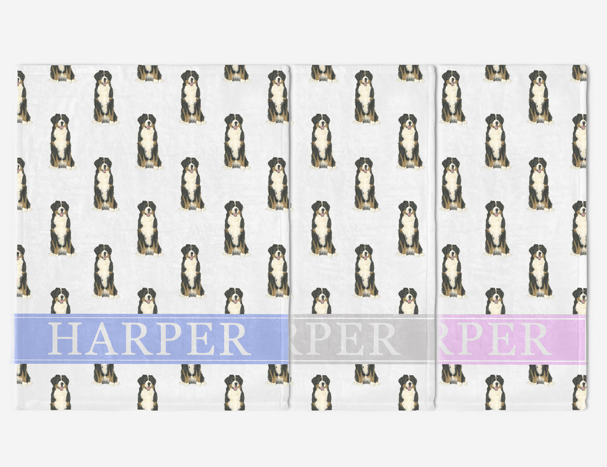 Personalized Bernese Mountain Dog Minky Baby Blanket