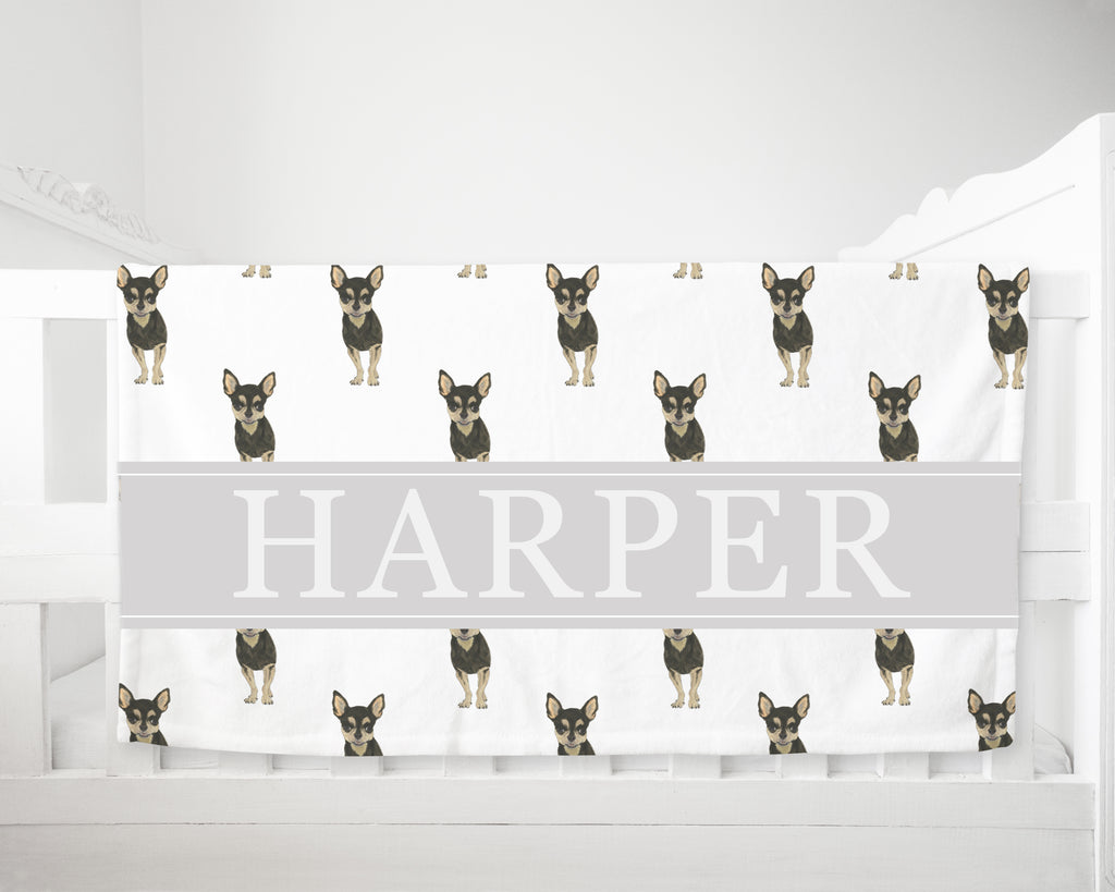 Personalized Chihuahua (Short Haired, Black & Tan) Minky Baby Blanket