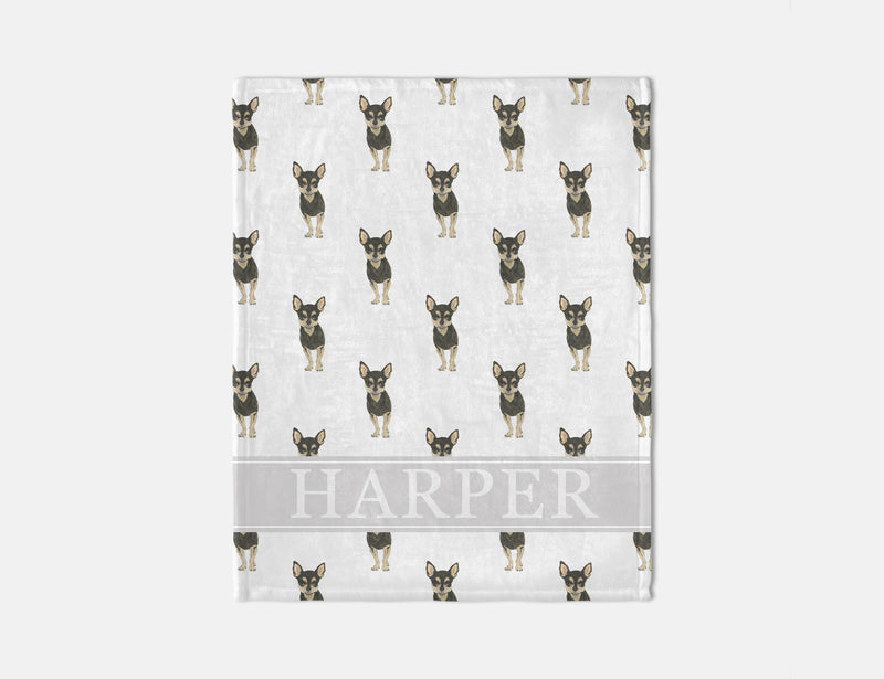 Personalized Chihuahua (Short Haired, Black & Tan) Minky Baby Blanket