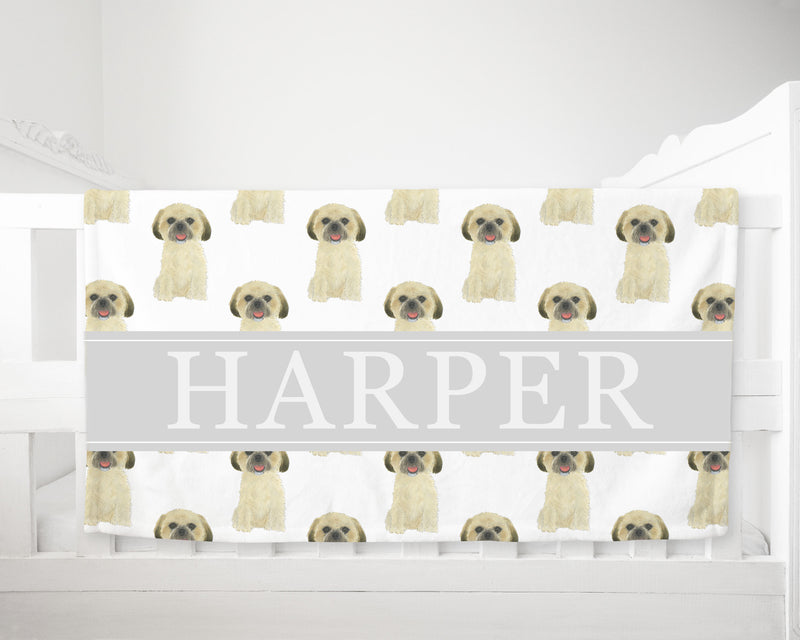 Personalized Shih Tzu (Blonde Tan Golden) Minky Baby Blanket