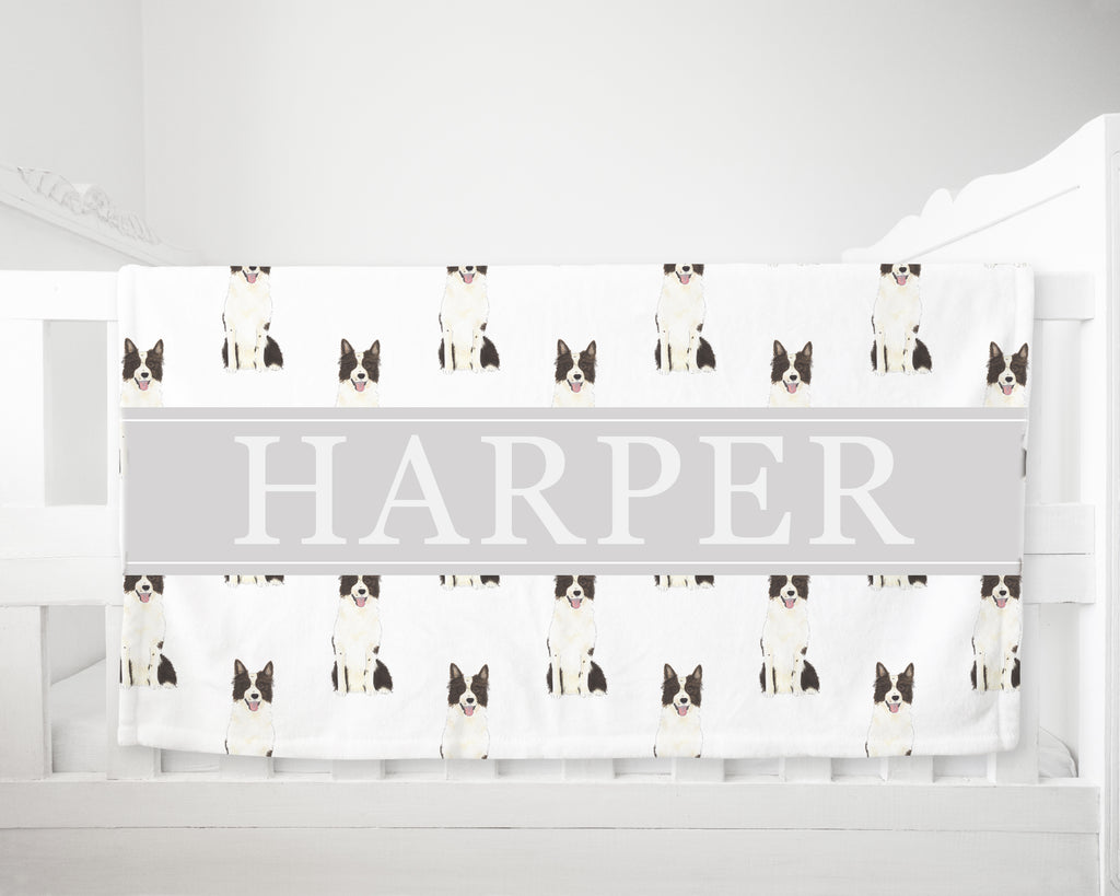 Personalized Border Collie Minky Baby Blanket