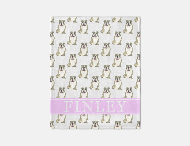 Personalized English Bulldog (Brindle and White) Minky Baby Blanket