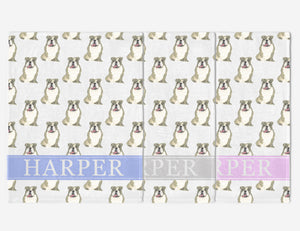Personalized English Bulldog (Brindle and White) Minky Baby Blanket