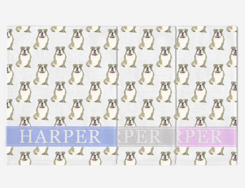 Personalized English Bulldog (Brindle and White) Minky Baby Blanket