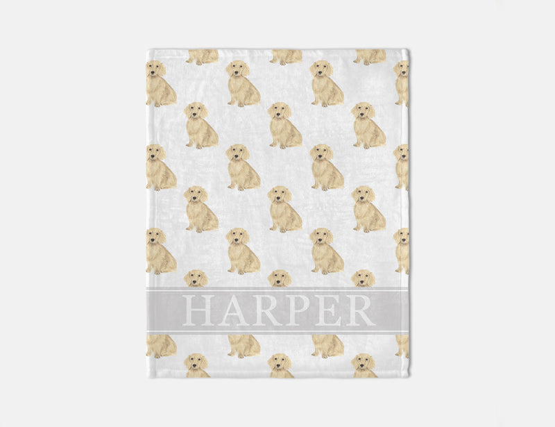 Personalized Dachshund (Long Haired, Cream) Minky Baby Blanket