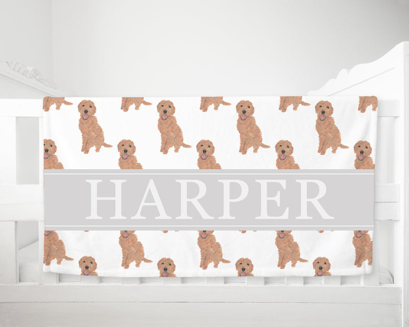 Personalized Doodle (Red Apricot Golden) Minky Baby Blanket