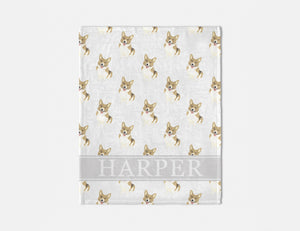 Personalized Corgi (Fawn) Minky Baby Blanket
