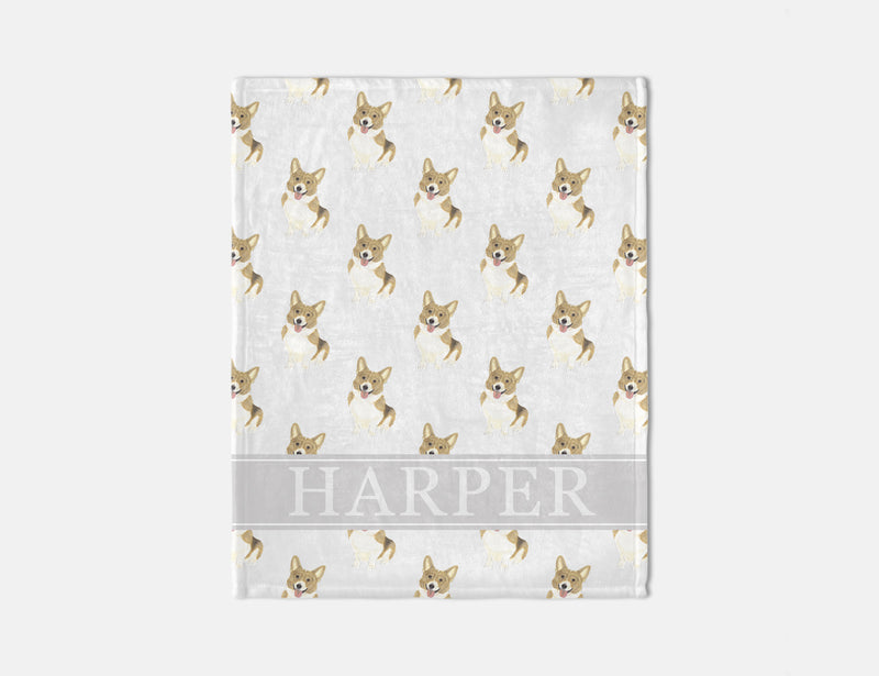Personalized Corgi (Fawn) Minky Baby Blanket